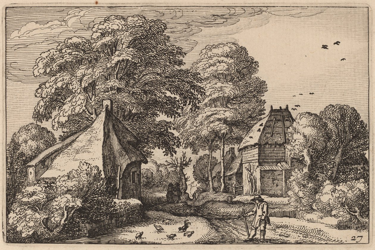 Vej med lade og hytter af Claes Jansz Visscher after Johannes van Doetechum, the Elder after Lucas
