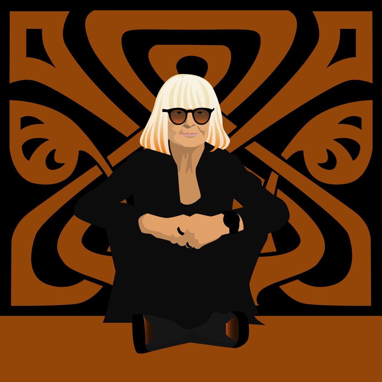 Portræt af Barbara Hulanicki, modedesigner, grundlægger af Biba, indretningsarkitekt og illustrator af Claire Huntley