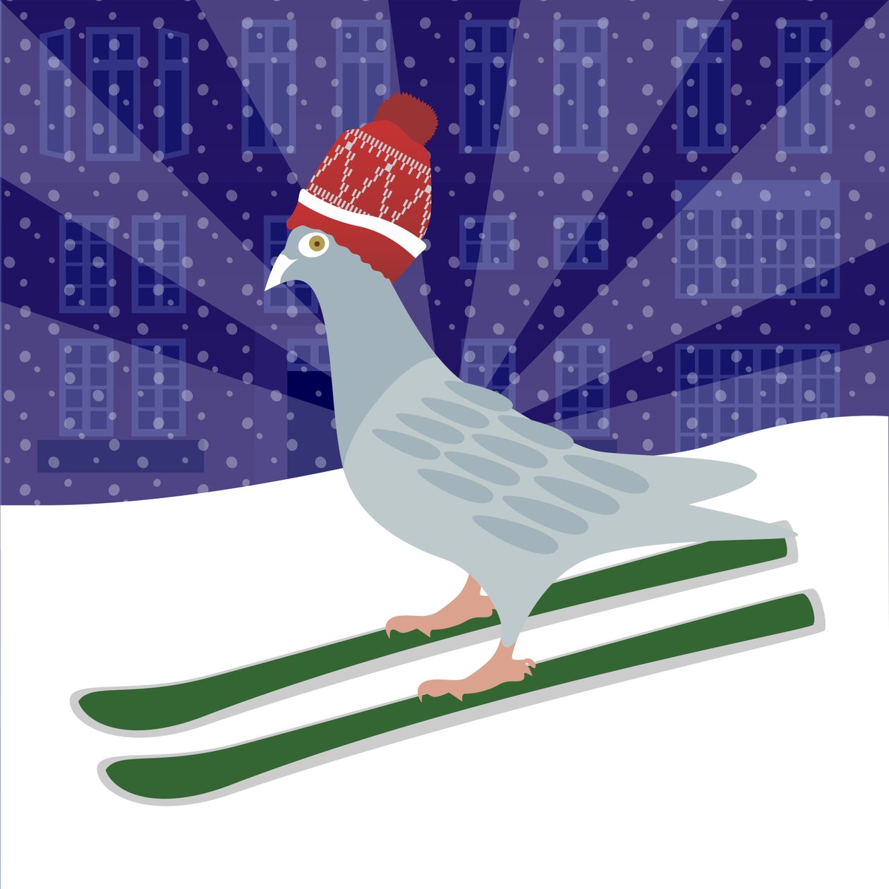 Skiing Pigeon af Claire Huntley