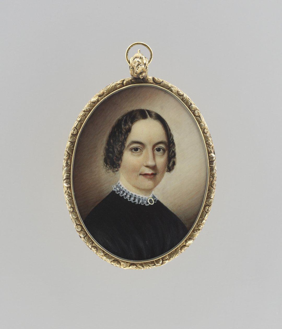 Portrait of a Woman, ca. 1845 (akvarel på elfenben, forgyldt og glas) af Clarissa Peters
