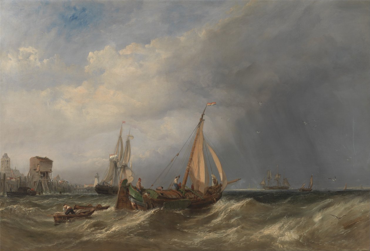 En hollandsk pram og handelsskibe på vej ud af Rotterdam af Clarkson Frederick Stanfield