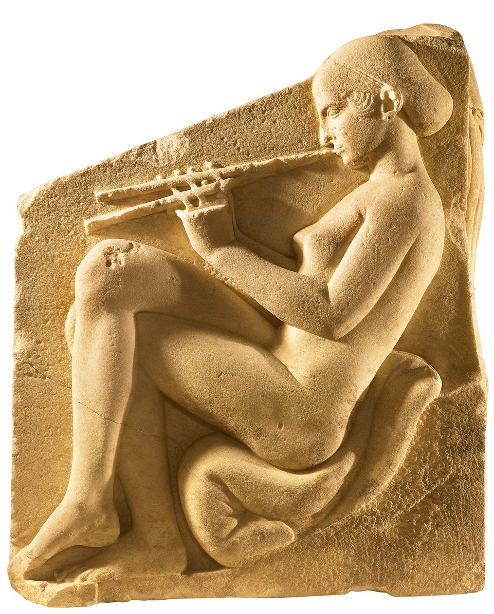 En aulos-spiller. Afrodites alter, såkaldt Ludovisi-trone, venstre panel, ca. 430 f.Kr. af Classical Antiquities