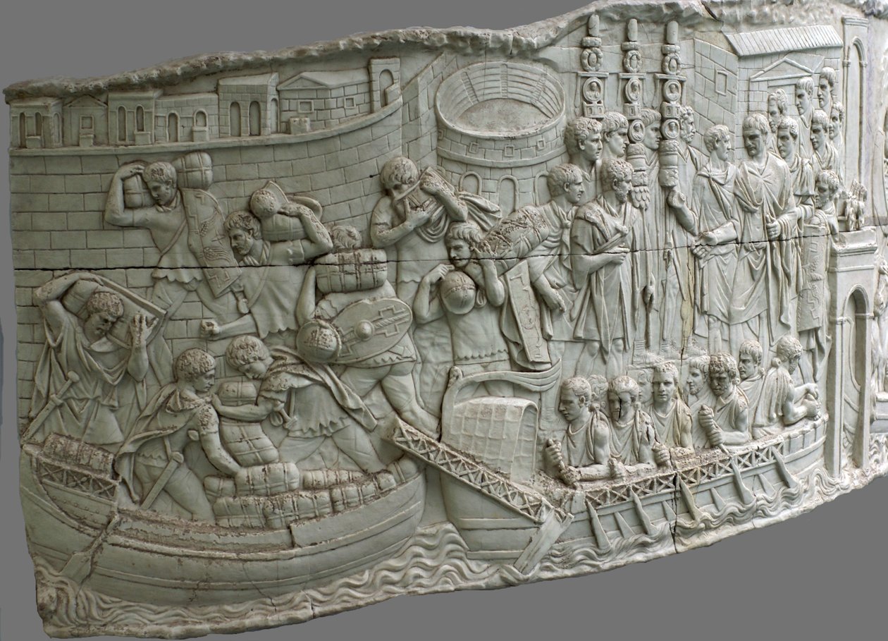 De romerske kabysser. Reliefdetalje af Trajans søjle, 1.-2. århundrede af Classical Antiquities