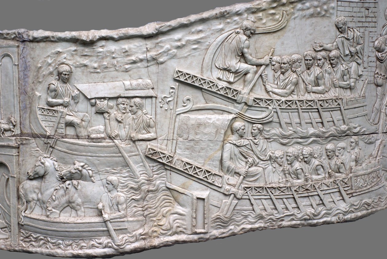 De romerske kabysser. Reliefdetalje af Trajans søjle, 1.-2. århundrede af Classical Antiquities