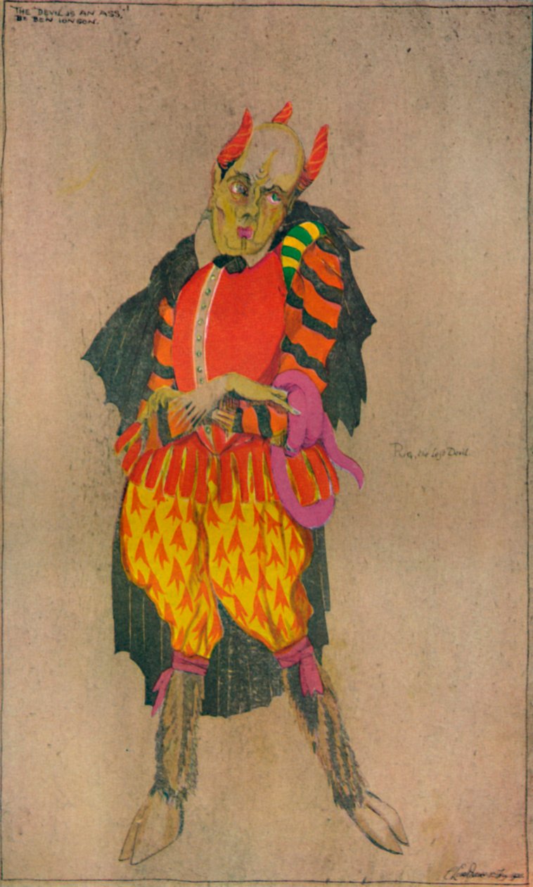 Design til kostume i Ben Jonsons The Devil is an Ass, c1927 af Claud Lovat Fraser