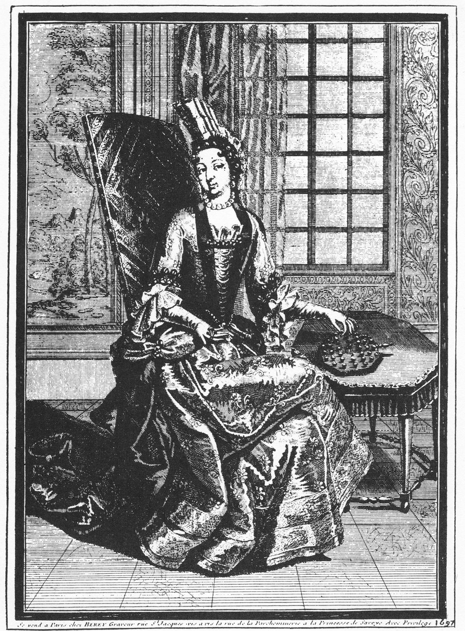 Anne Chabot de Rohan Princesse de Soubise (1663-1709) med Peg Solitaire, portrætmaleri, 1687 af Claude Auguste Berey