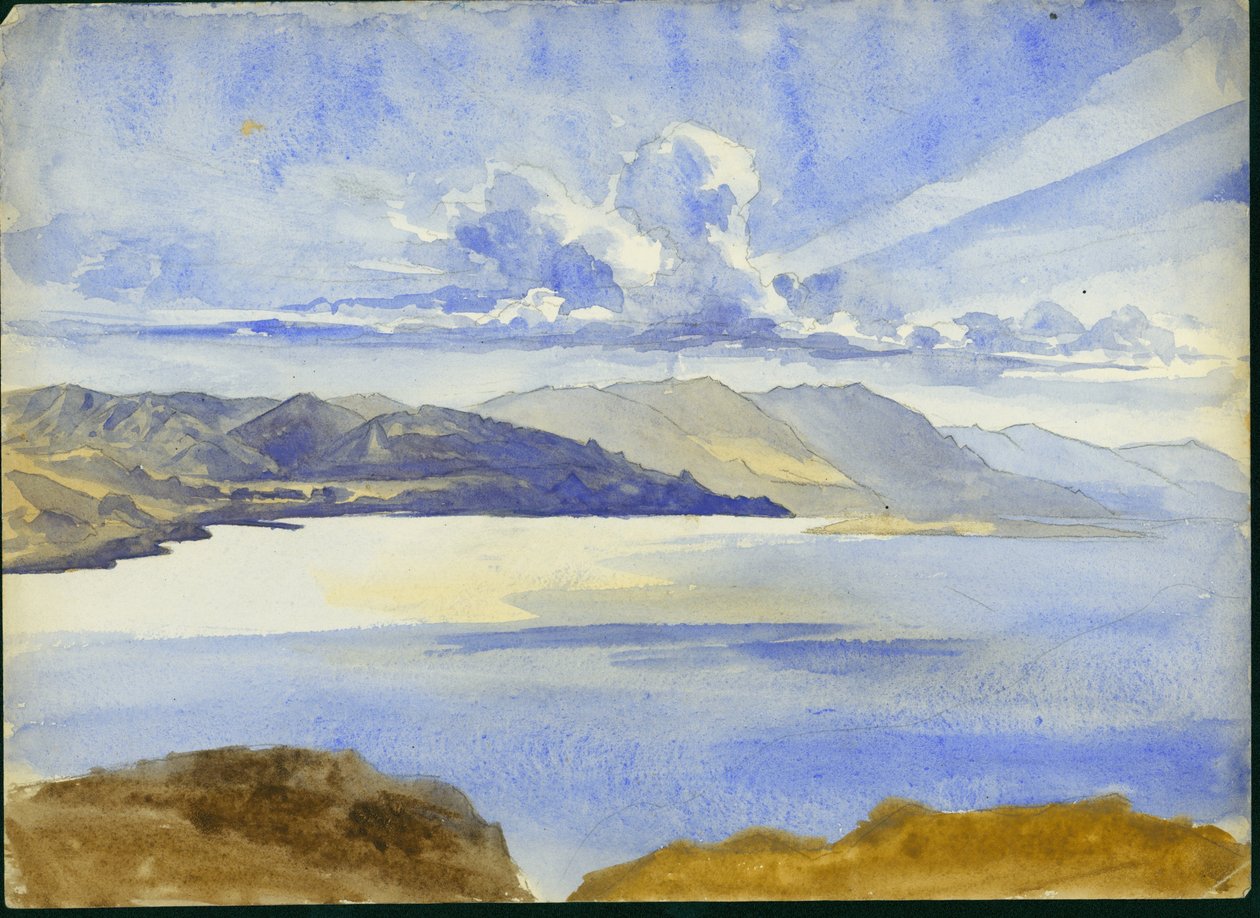 Udsigt over Dødehavet søger mod syd, 1875 (wc og blyant på papir) af Claude Conder