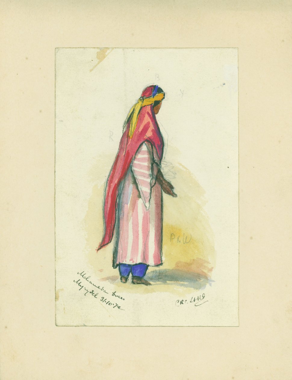 Mohametansk kjole, Mujaydel, 1872 (wc og blyant på papir) af Claude Conder
