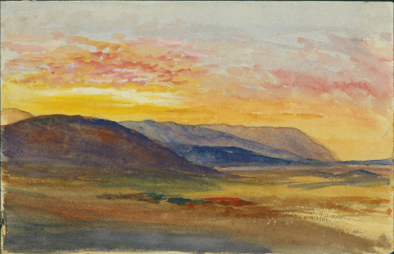 Mount Carmel i efteråret, ser mod vest ved solnedgang, 1872 (wc og blyant på papir) af Claude Conder