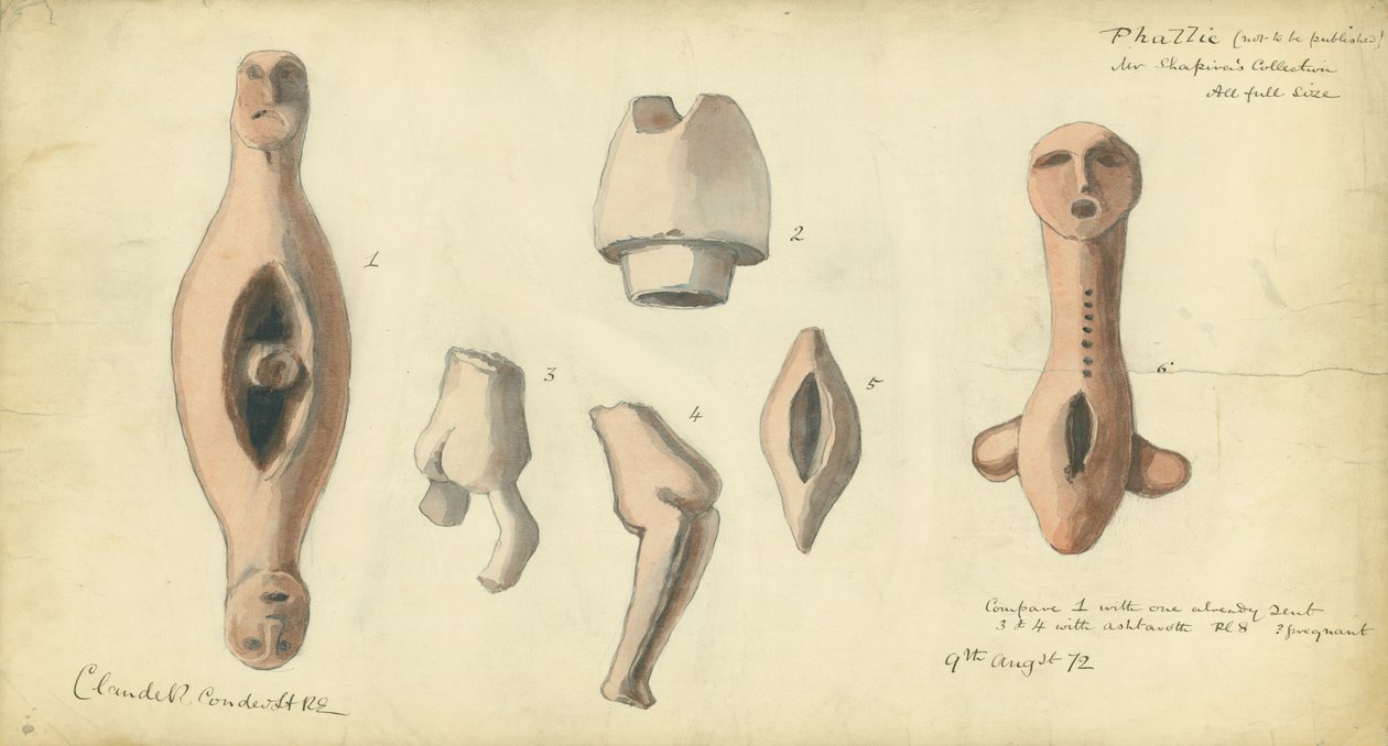 Falliske emblemer fra hr. Shapiras samling, 1872 (wc og blyant på papir) af Claude Conder