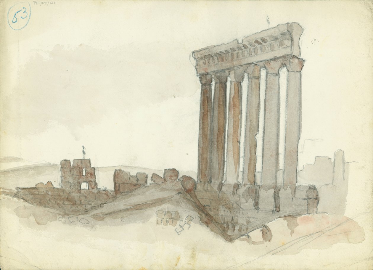 Jupiters tempel, Baalbek (wc og blyant på papir) af Claude Conder