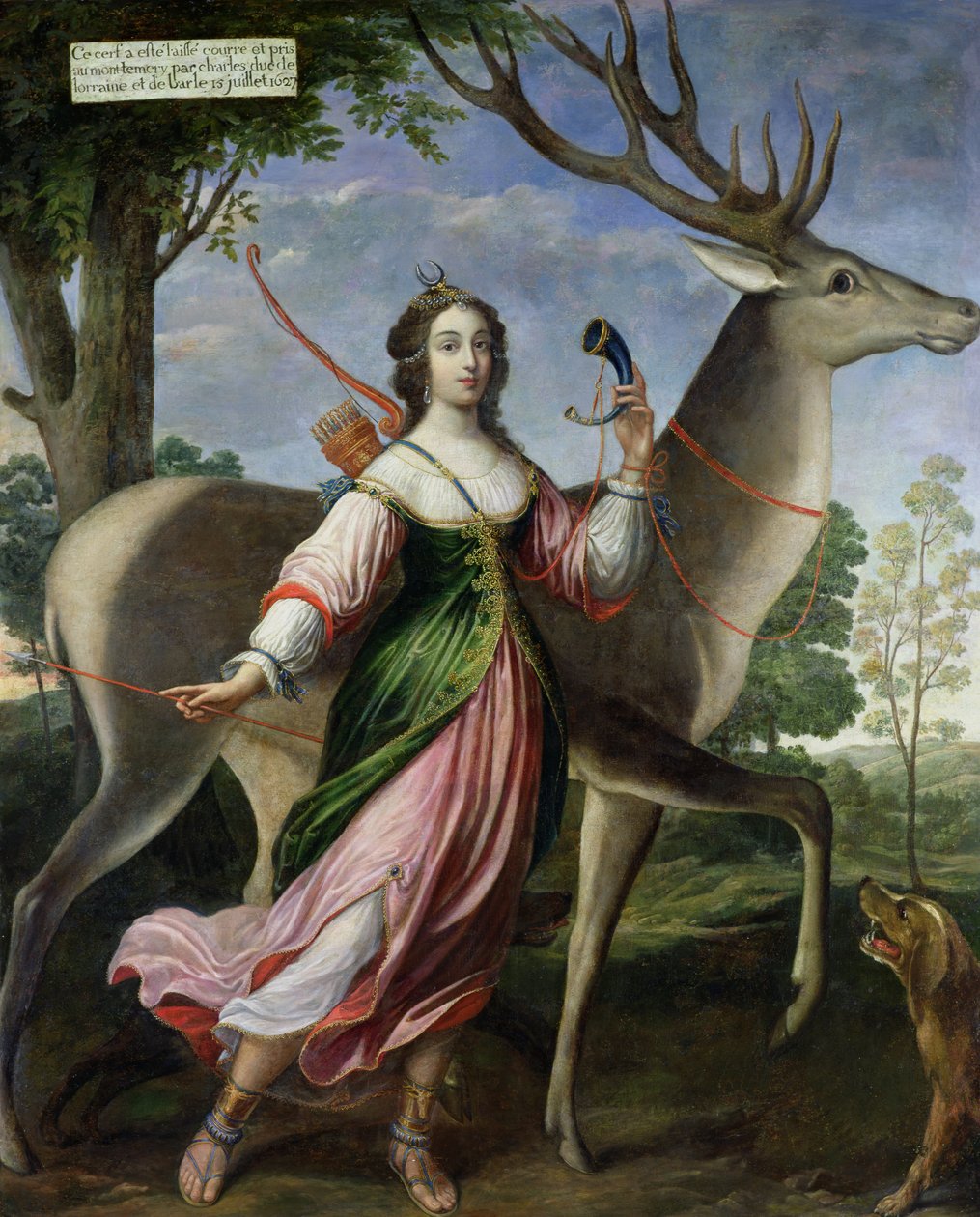 Marie de Rohan-Montbazon (1600-79) hertuginde af Chevreuse som jægerinden Diana af Claude Deruet