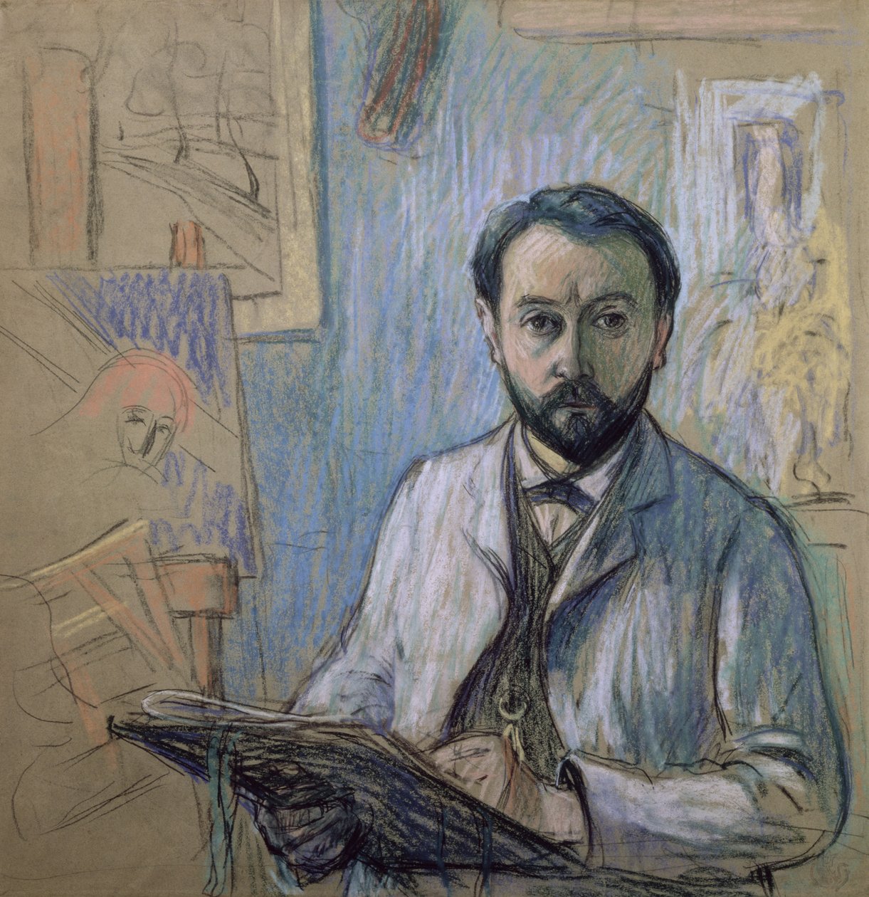Selvportræt i sit atelier, 1889 (pastel på papir) af Claude Emile Schuffenecker