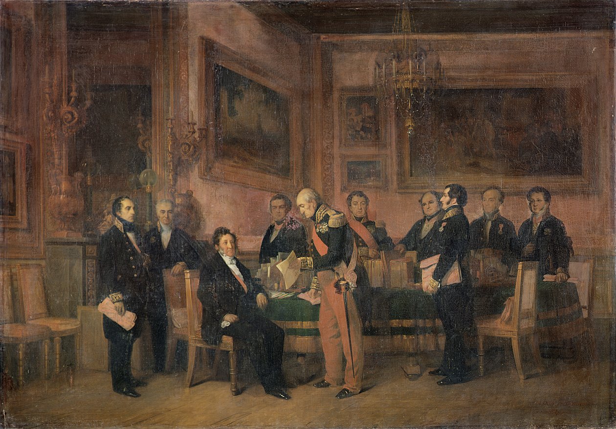 Ministerrådet ved Tuilerierne underskriver regentsloven, 15. august 1842, 1844 af Claude Jacquand