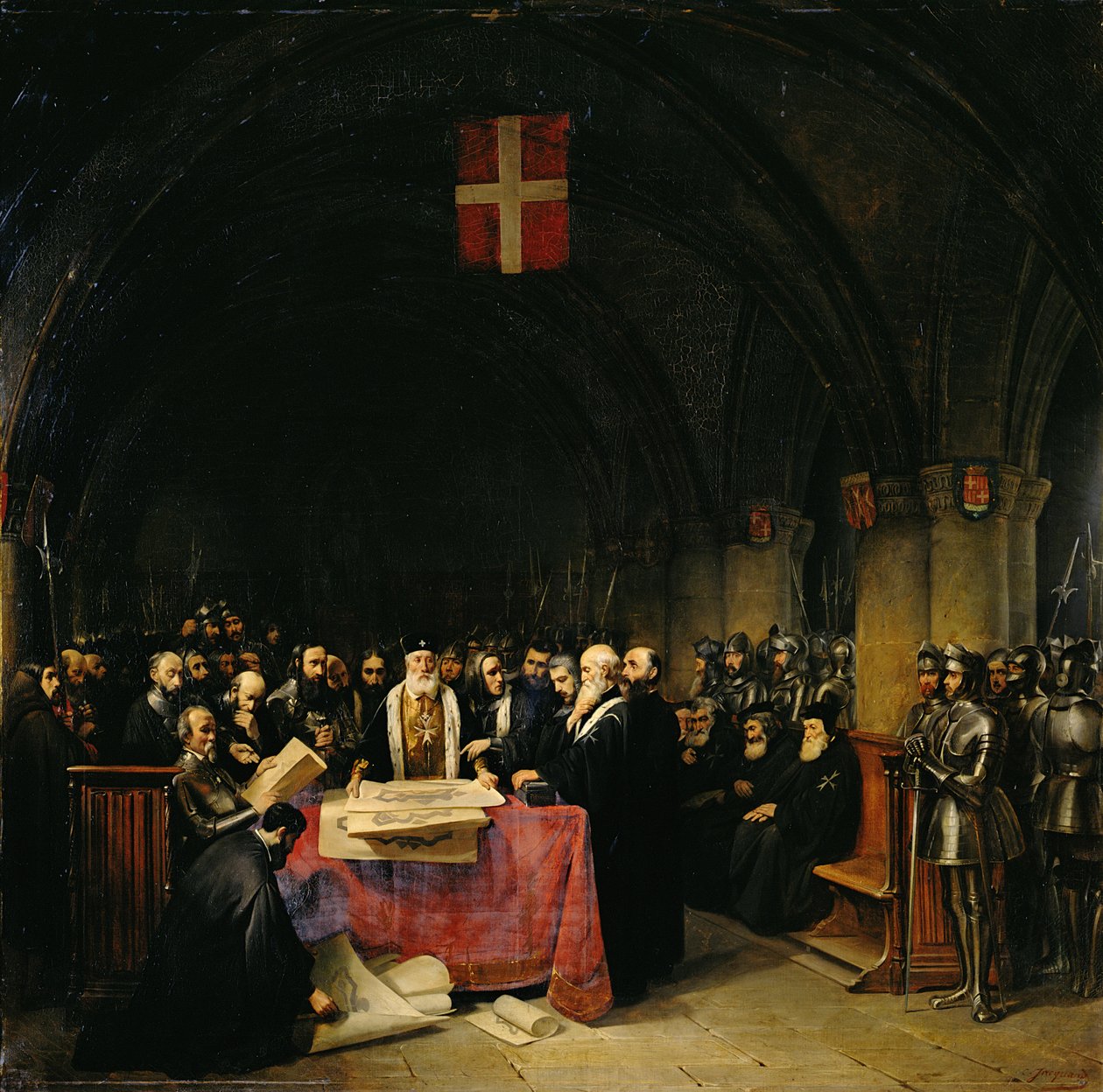Kapitlet af Johannesordenen af Jerusalem afholdt på Rhodos i 1524, 1839 af Claude Jacquand
