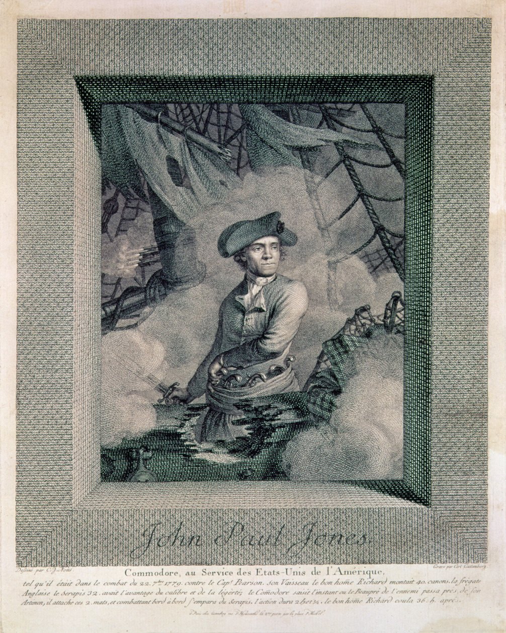 Portræt af John Paul Jones, indgraveret af Carl Guttenberg (1743-90), ca. 1781 af Claude Jacques Notte