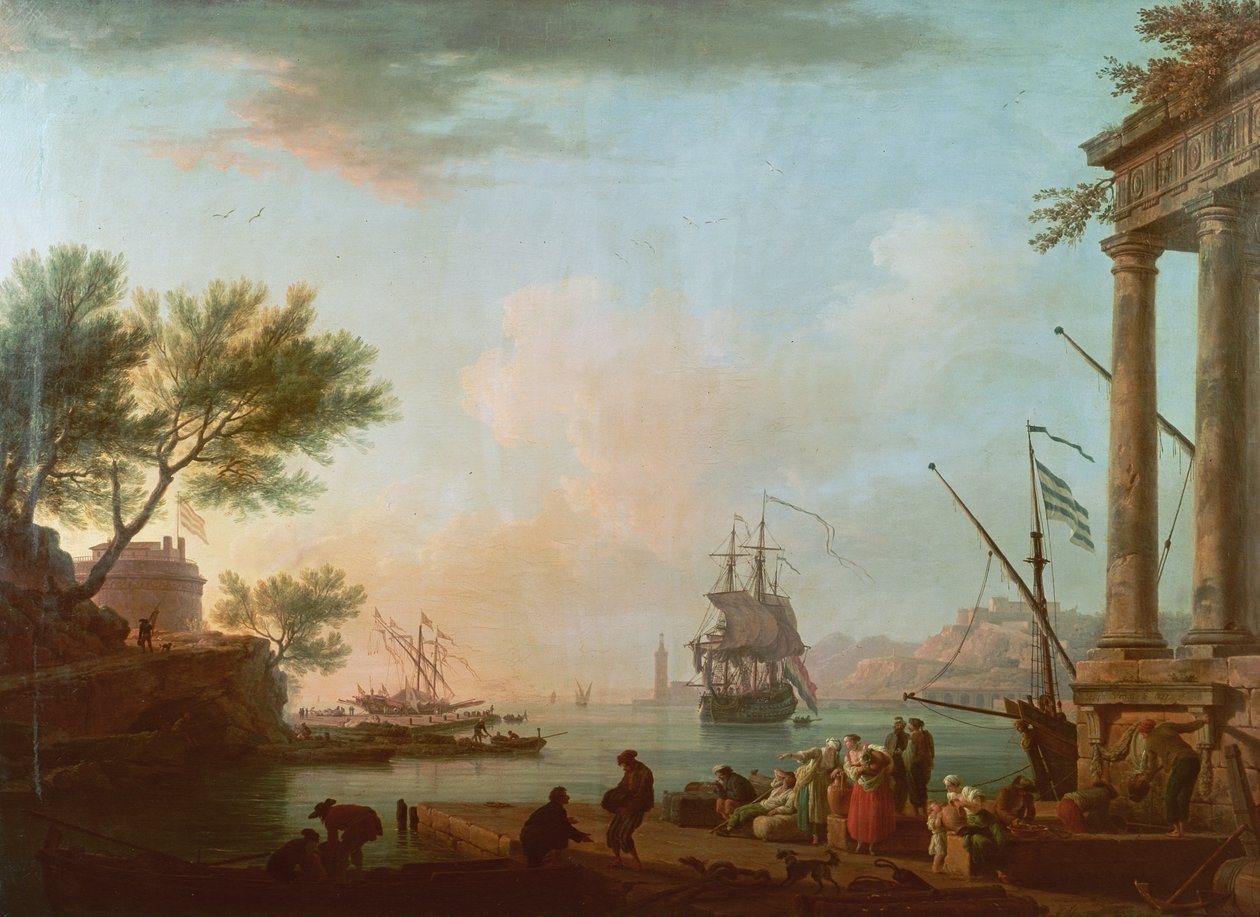 Havn, solopgang, 1757 af Claude Joseph Vernet