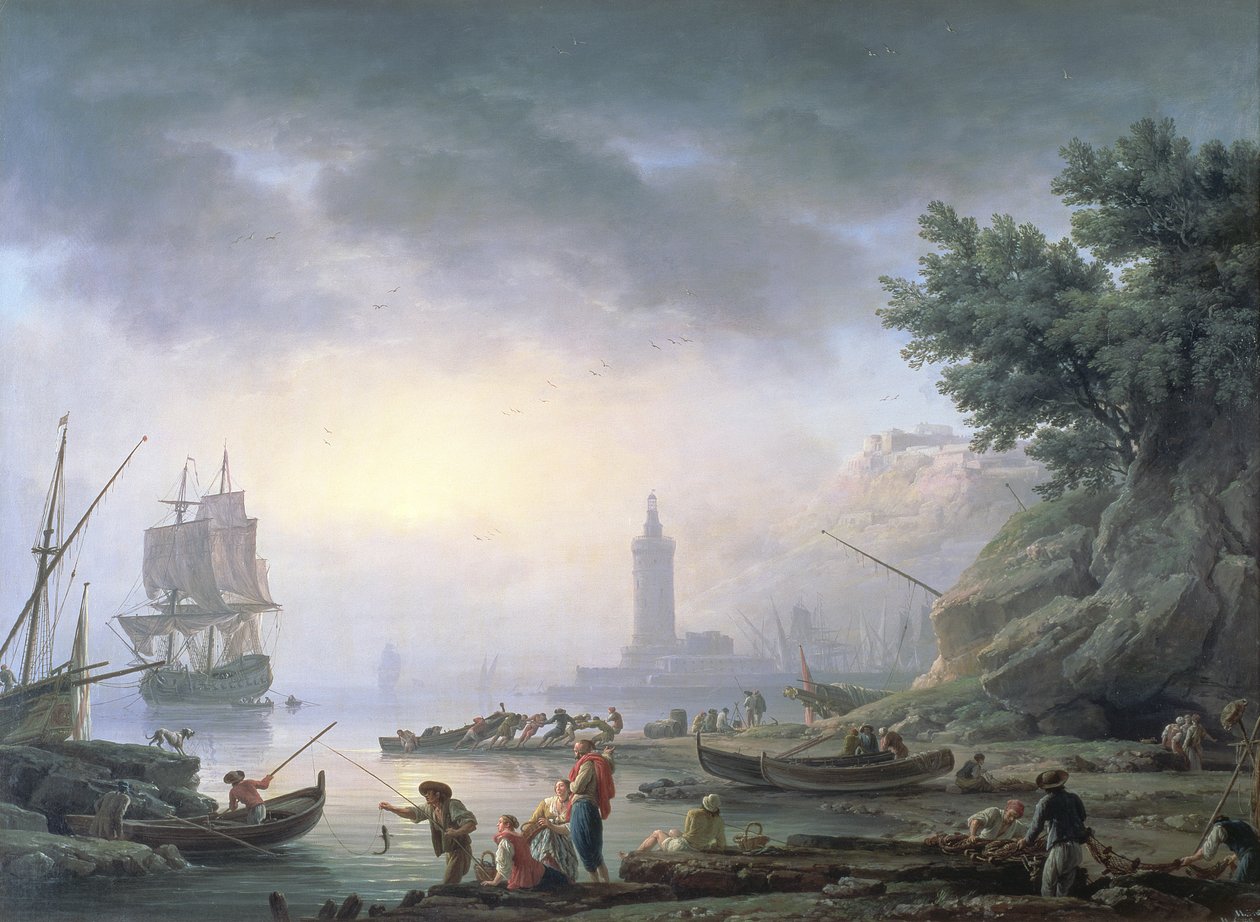 Søhavn ved daggry, 1751 af Claude Joseph Vernet