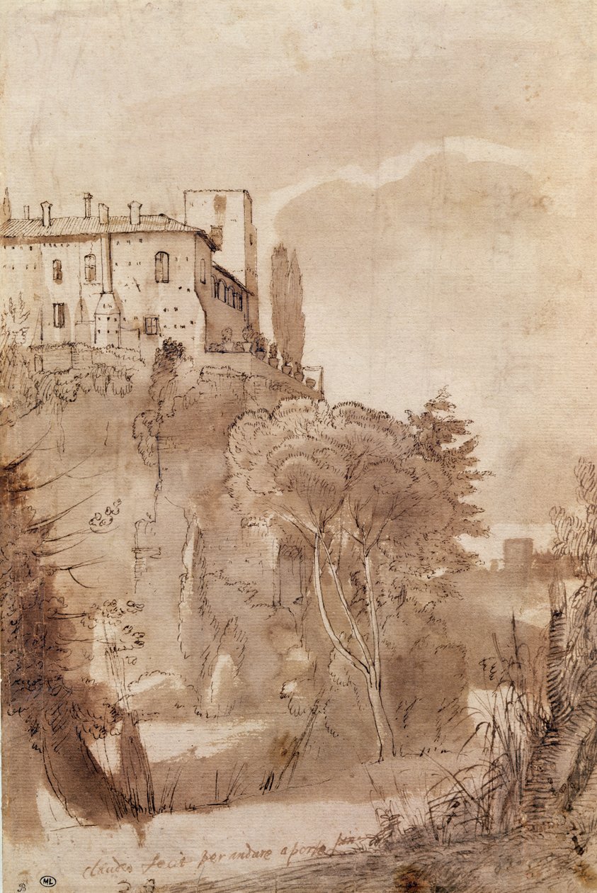 En vej uden for Roms mure, ca. 1627-30 (pen og blækvask på papir) af Claude Lorrain