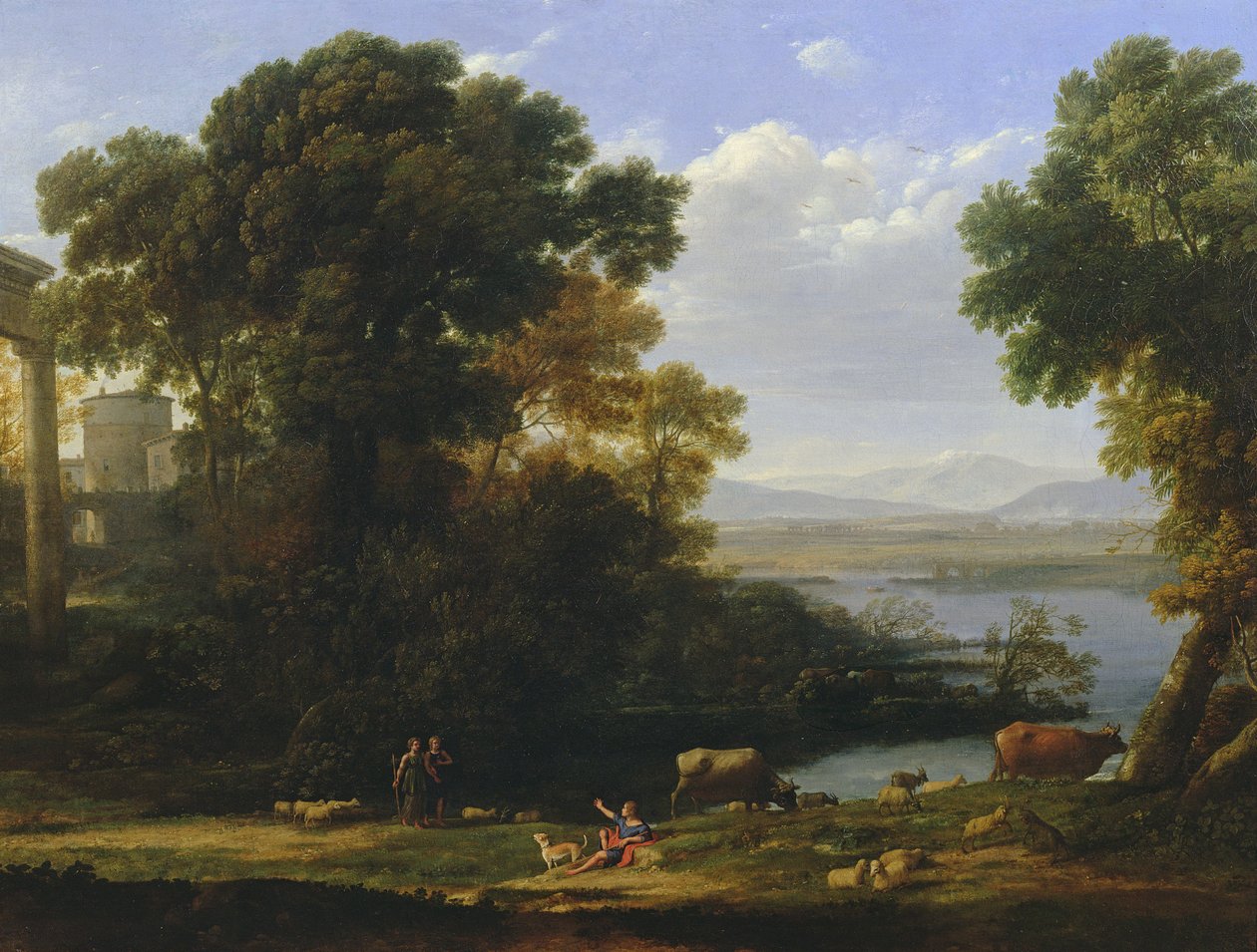 Klassisk flodscene med udsigt over en by af Claude Lorrain