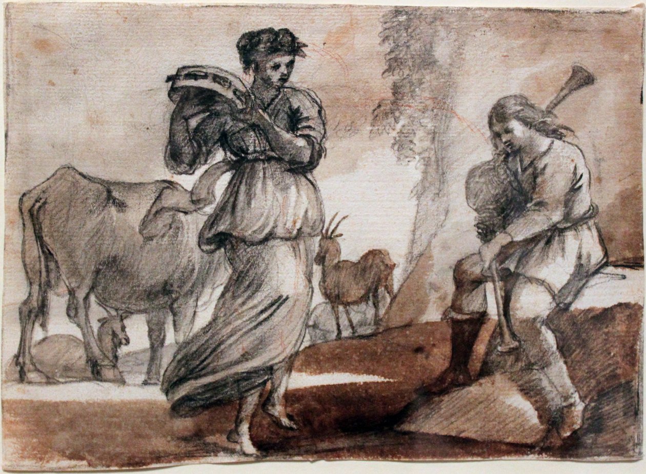 Danser med tamburin og sækkepiber af Claude Lorrain