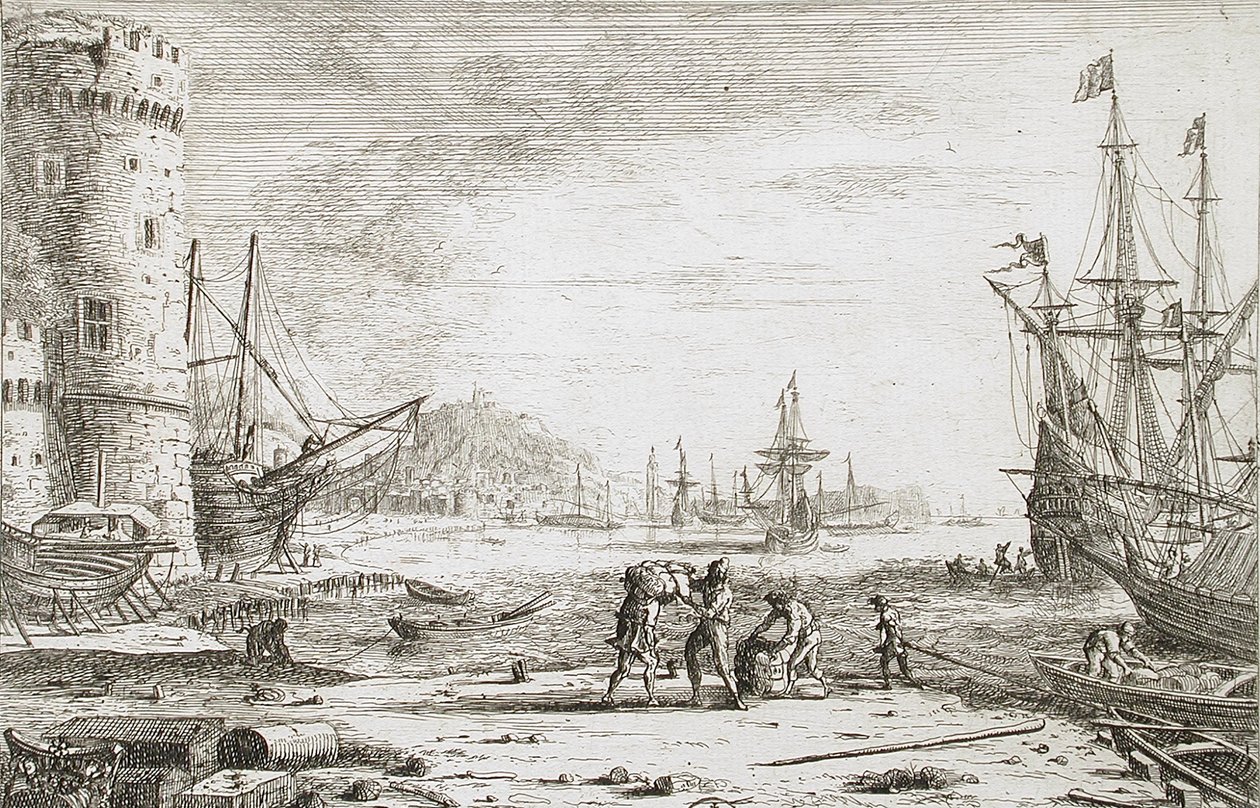 Havn med et stort tårn af Claude Lorrain