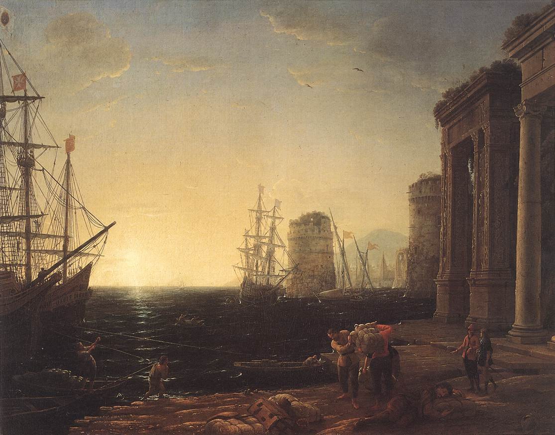 Havnescene ved solnedgang af Claude Lorrain