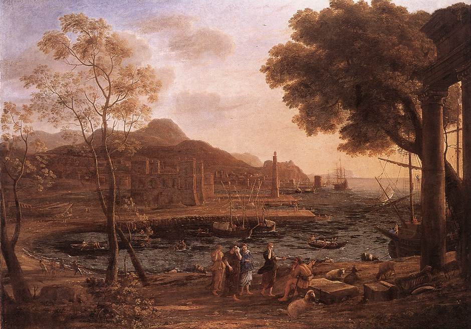 Havnescene med sørgende heliader af Claude Lorrain