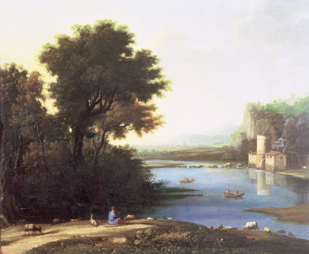Italiensk landskab med en gedehyrde, der rører til sine geder af Claude Lorrain