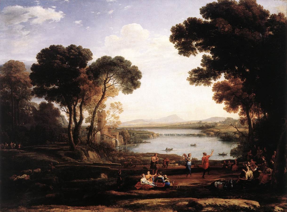 Landskab med dansende figurer (møllen) af Claude Lorrain