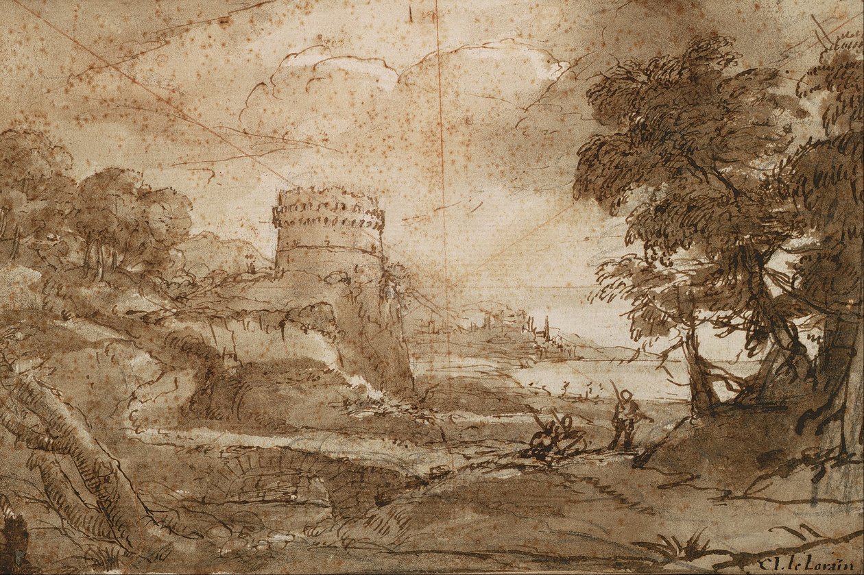 Landskab med Round Tower og Bay af Claude Lorrain