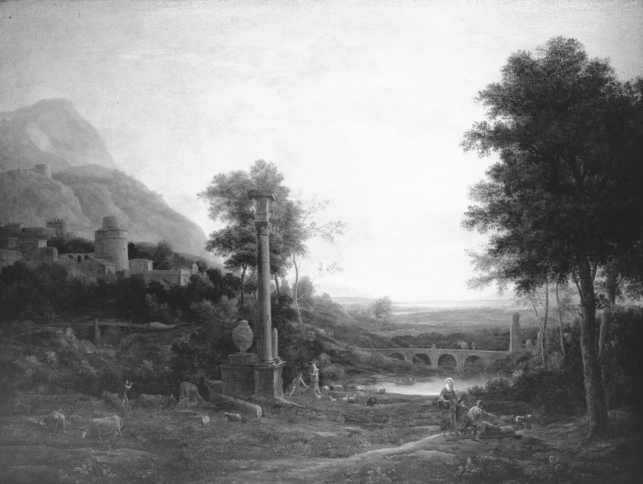 Landskab med en søjle og figurer af Claude Lorrain