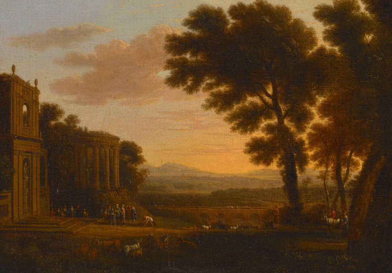 Landskab med Fader til Psyke, der ofrer ved Milesian Temple of Apollo af Claude Lorrain