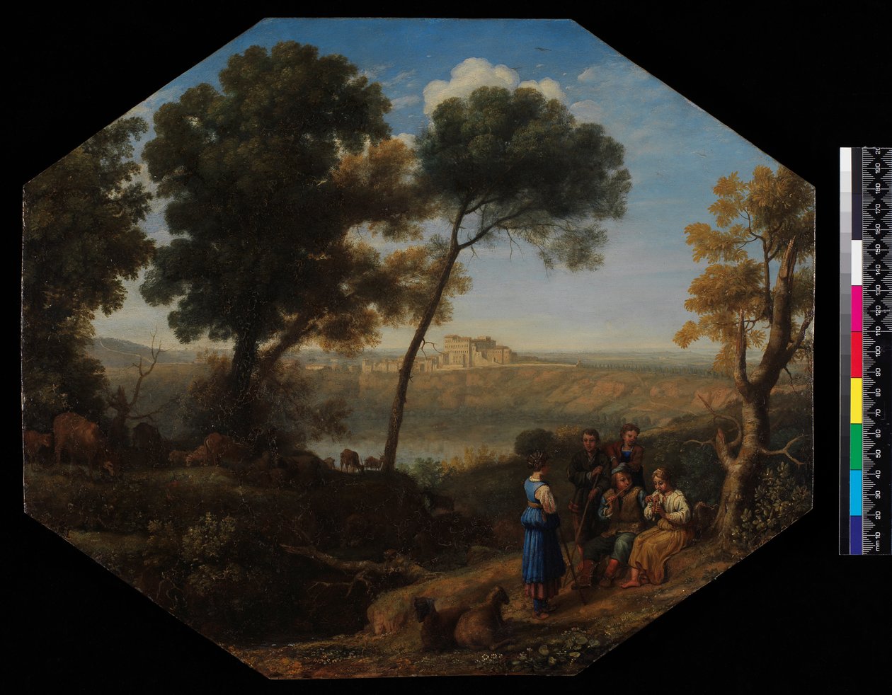 Pastoralt landskab med udsigt over søen Albano og Castel Gandolfo, 1639 (olie på tin) af Claude Lorrain