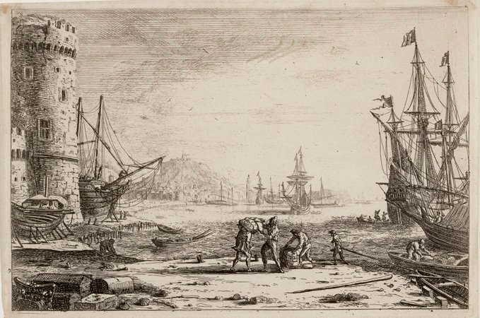 Havn med stort tårn af Claude Lorrain