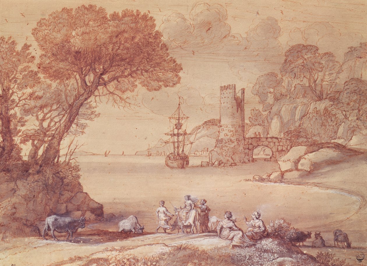 The Rape of Europa, 1655 (pen, blæk og vask) af Claude Lorrain