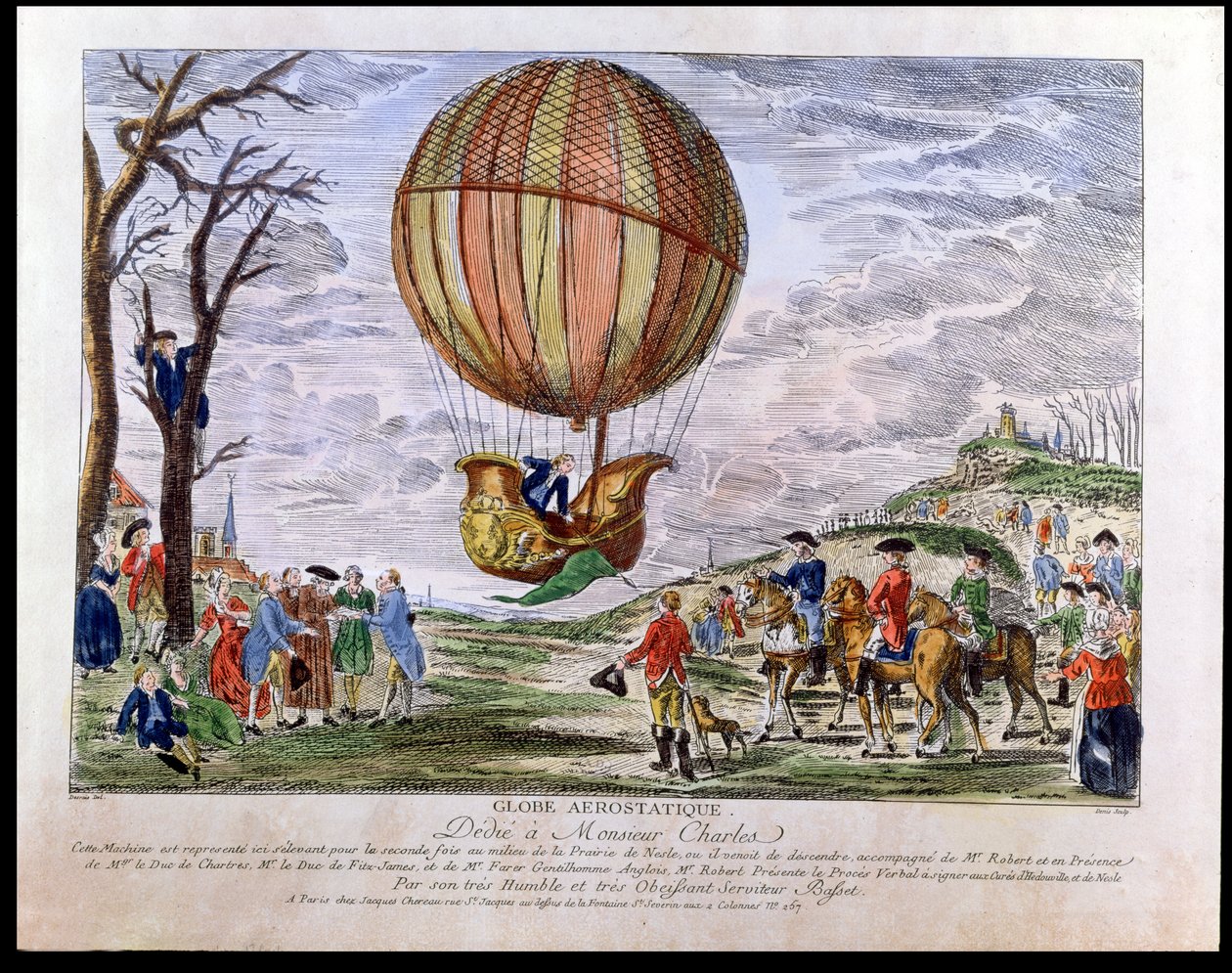 The Second Ascent in the Field of Nesle af Jacques Charles (1746-1823) den 1. december, 1783 af Claude Louis Desrais