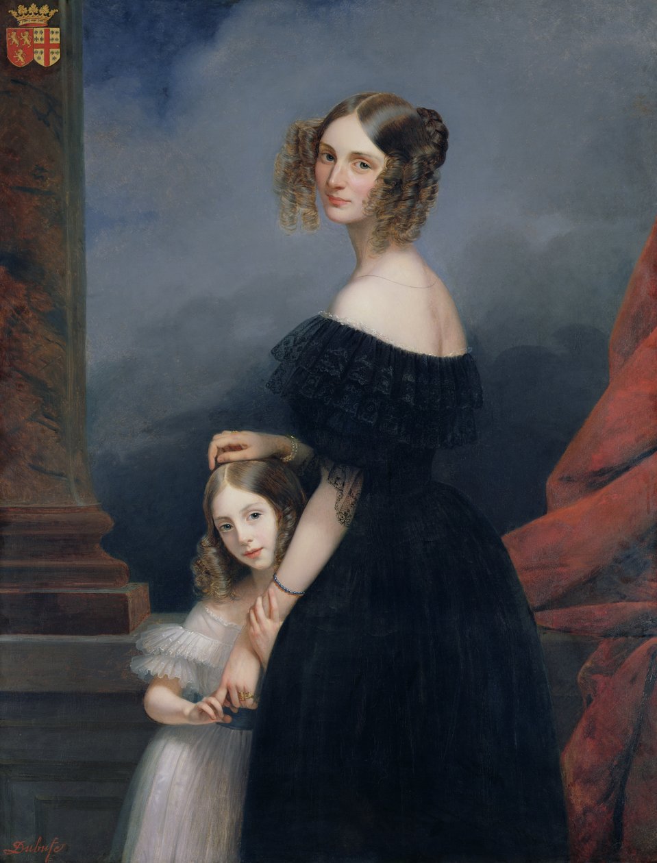 Portræt af Anne-Louise Alix de Montmorency, med sin datter, c.1840 af Claude Marie Dubufe