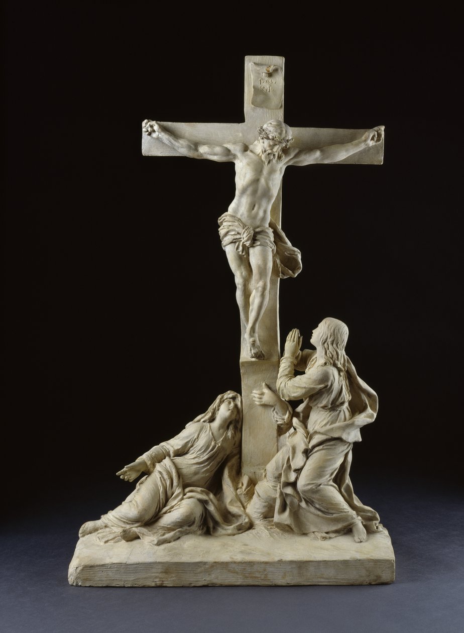 Korsfæstelse med Jomfru Maria og den hellige Johannes Evangelisten, 1785 (terracotta) af Claude Michel Clodion