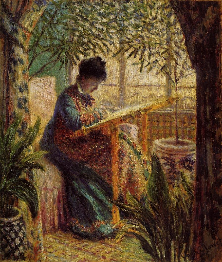 Camille på arbejde af Claude Monet