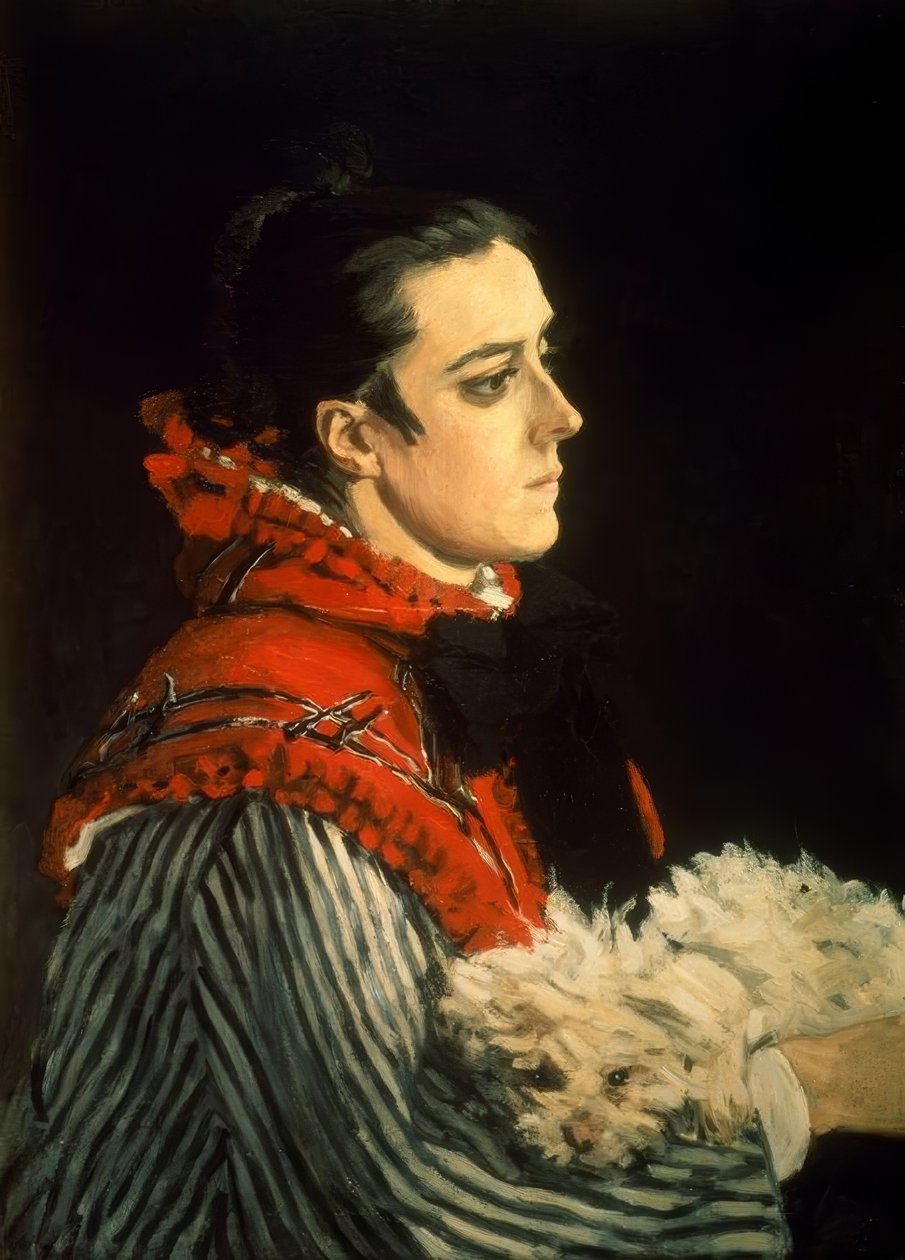 Camille med den lille hund af Claude Monet