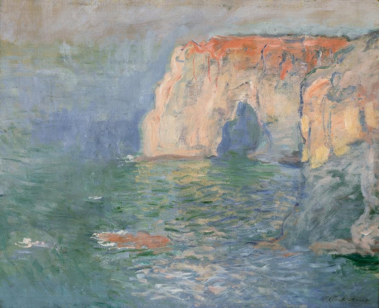 Etretat: La Manneporte, refleksioner over vandet af Claude Monet