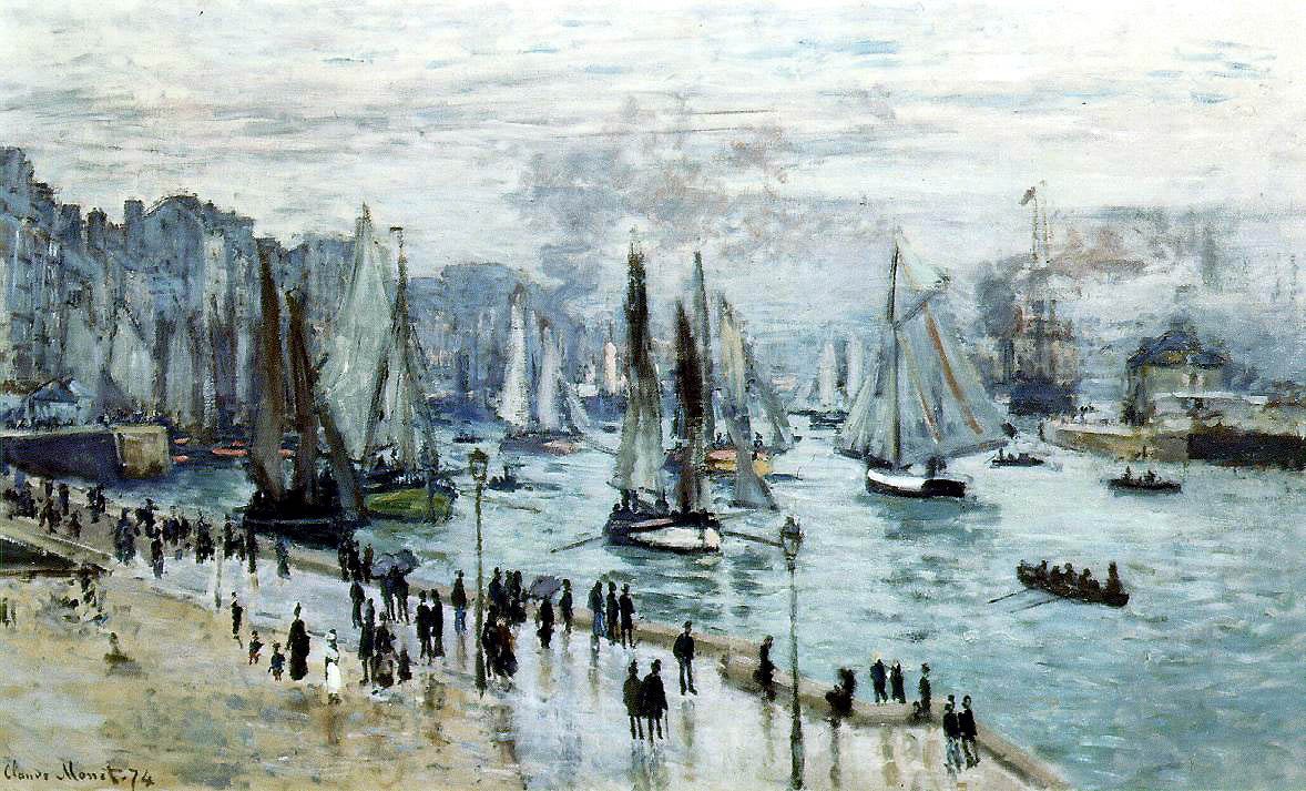 Fiskerbåde forlader havnen, Le Havre af Claude Monet