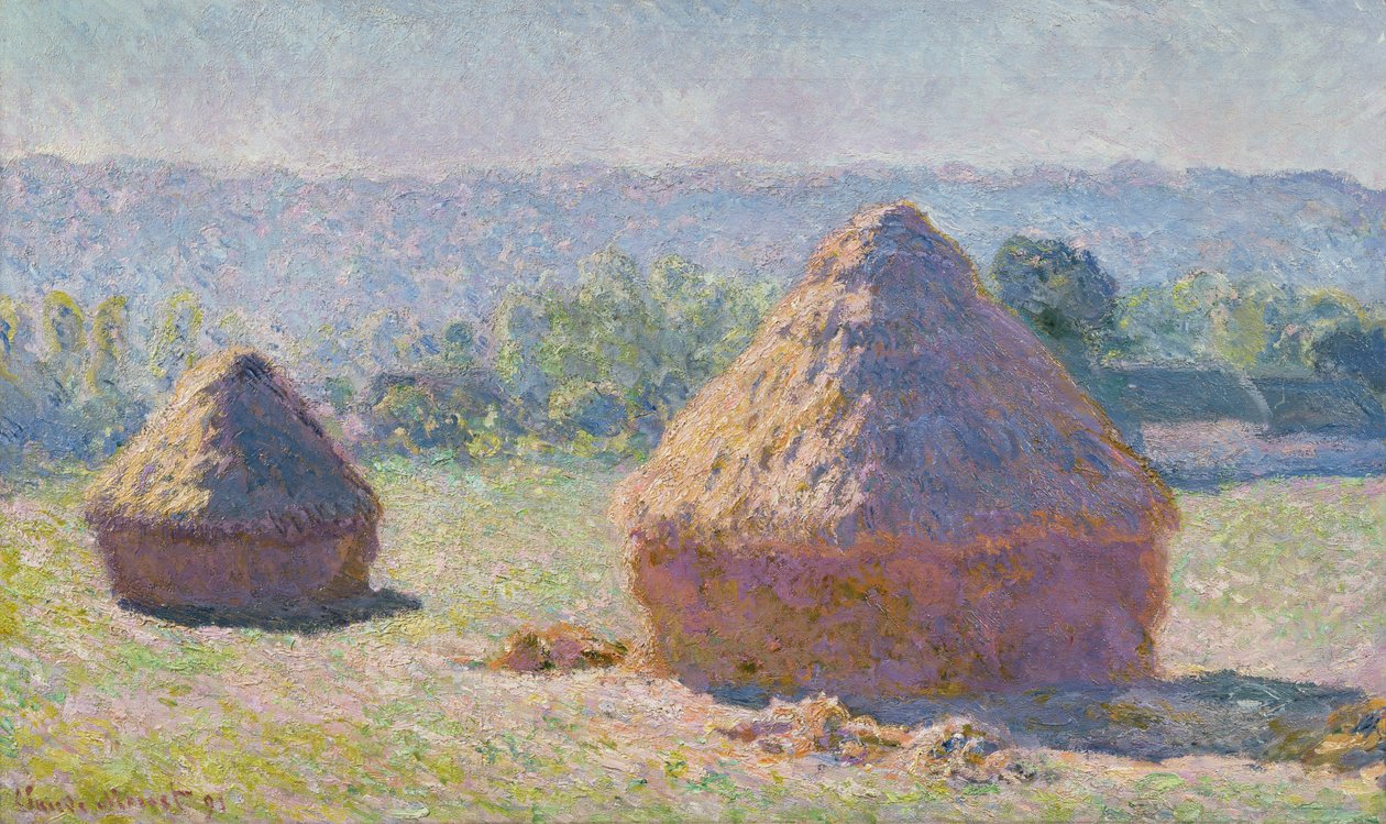 Kornstakke i slutningen af sommeren, morgeneffekt, 1891 af Claude Monet