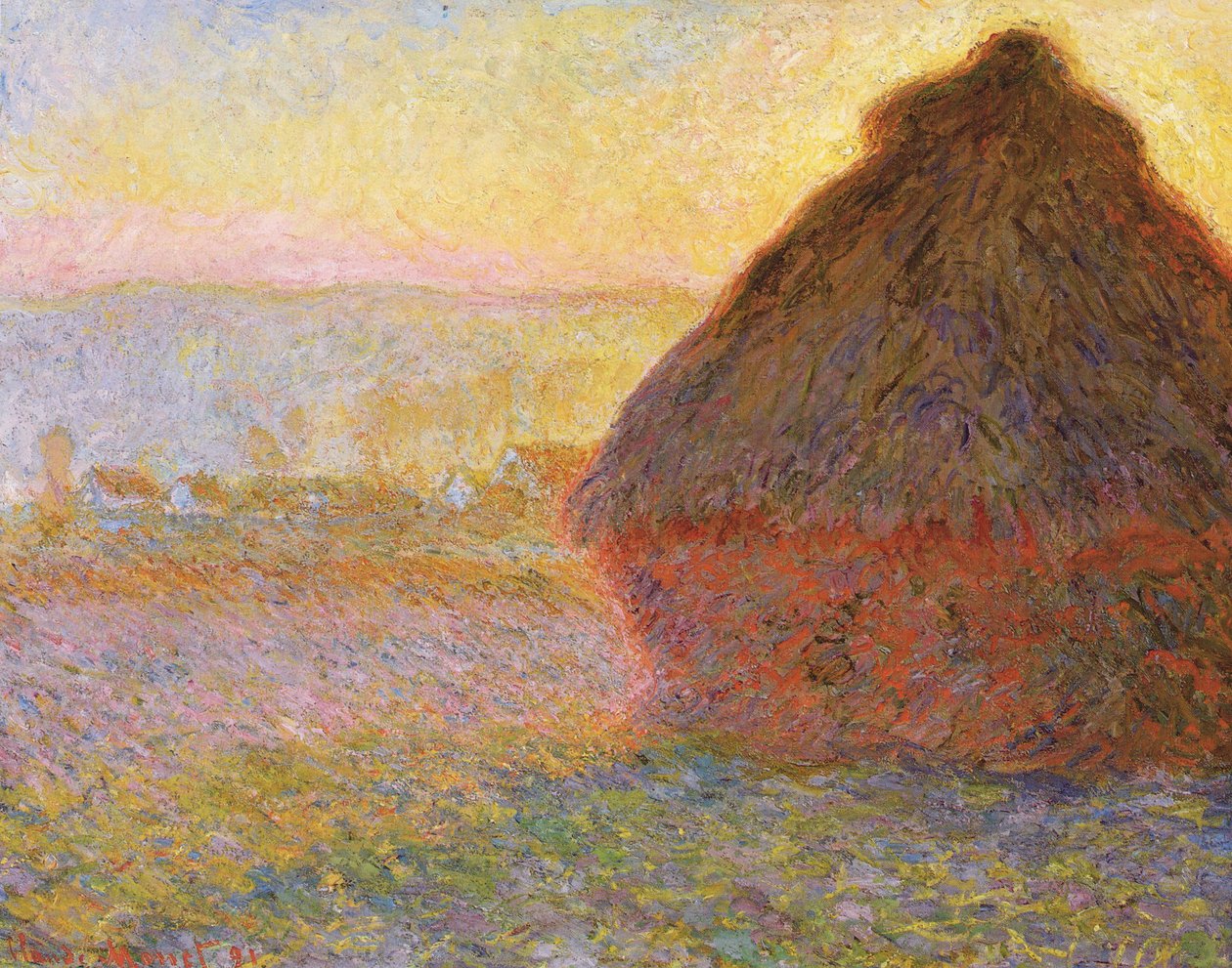Høstakke, (solnedgang) af Claude Monet