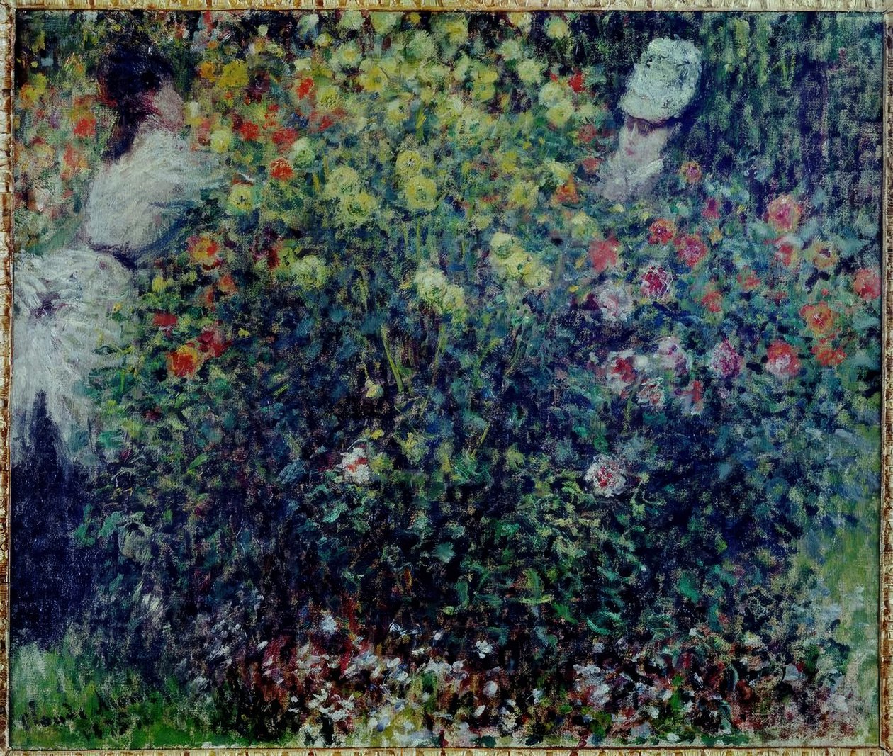 Unge piger i en klump dahliaer af Claude Monet