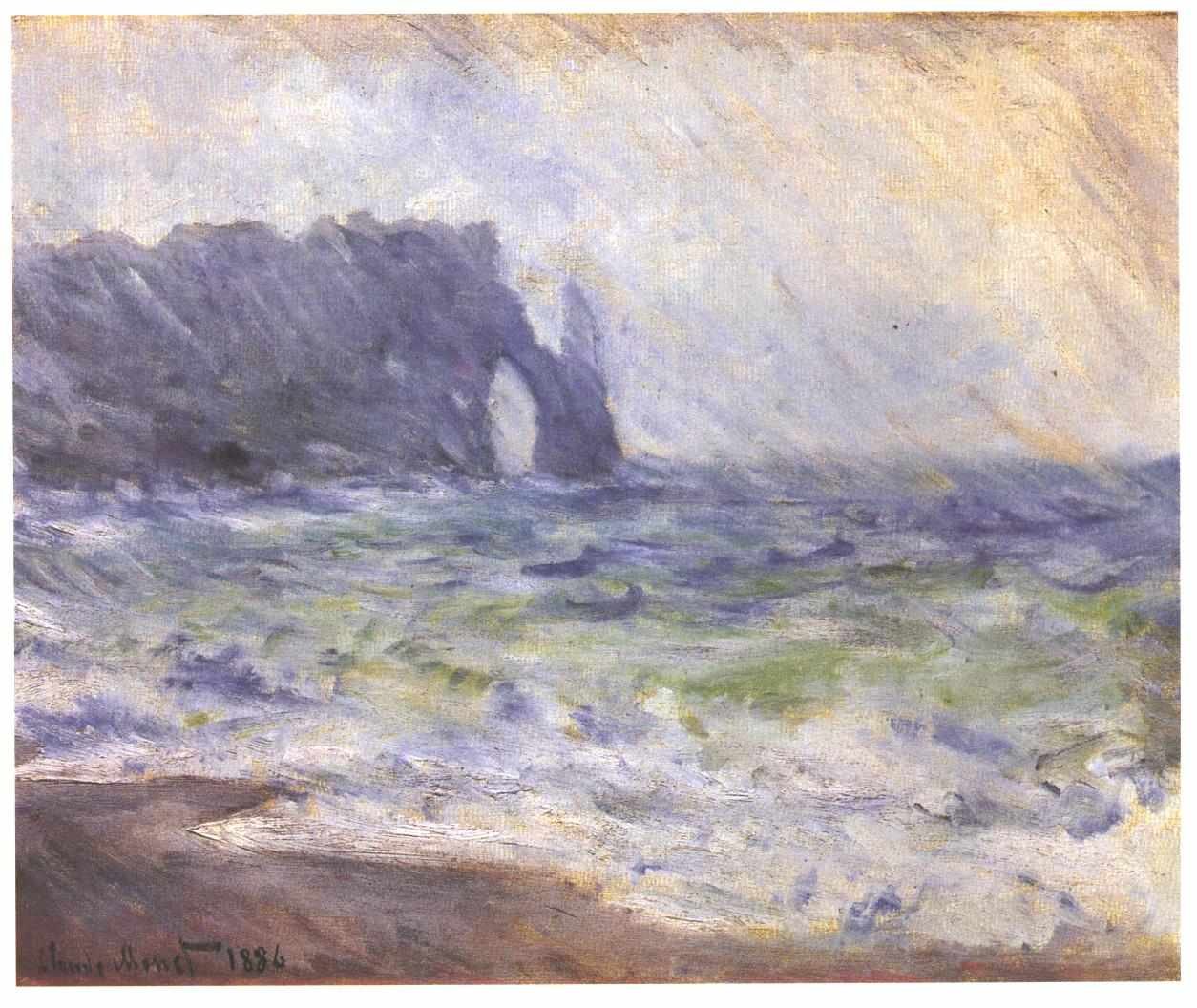 Regn nær Etretat af Claude Monet