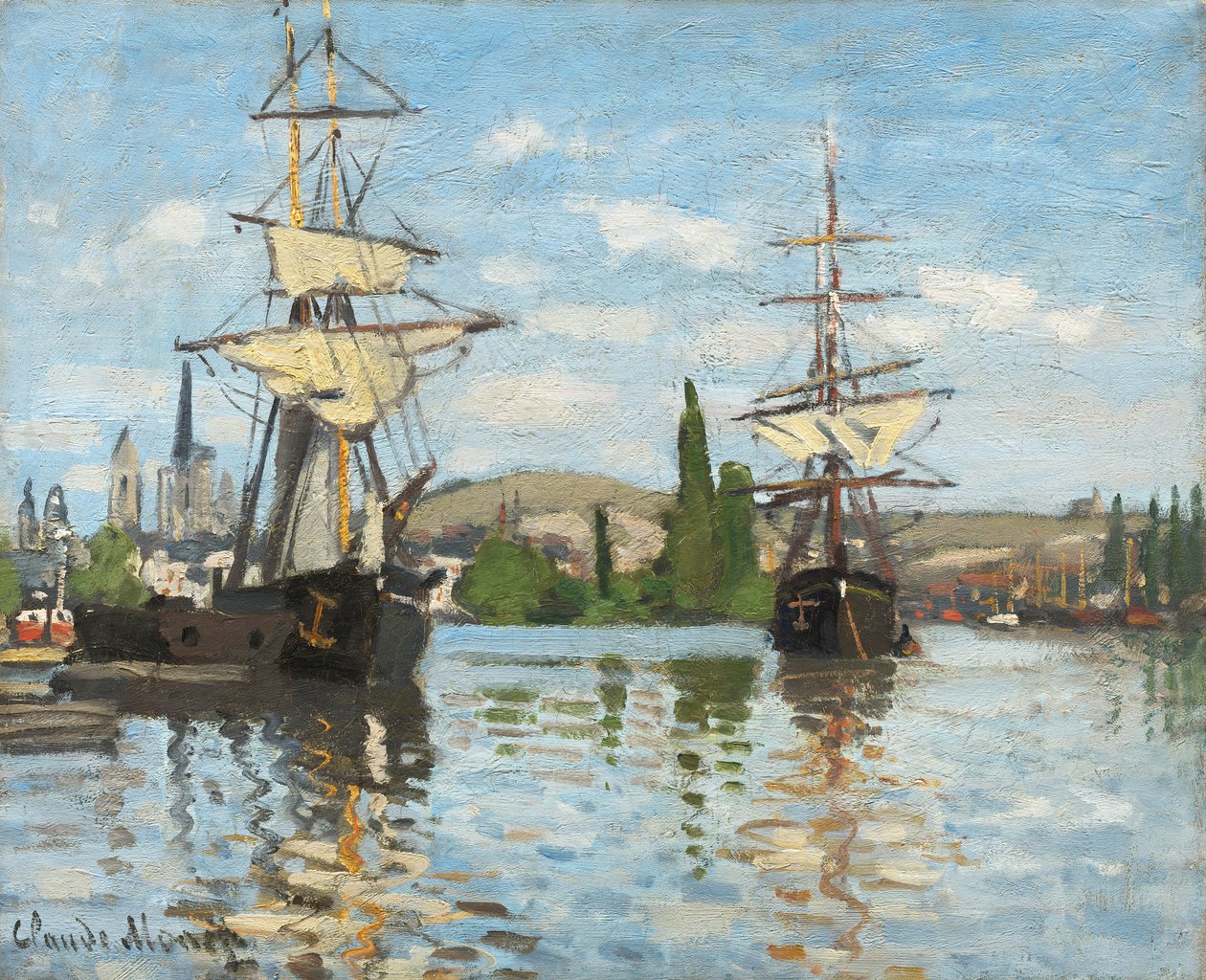 Skibe, der sejler på Seinen ved Rouen, 1872-73 af Claude Monet
