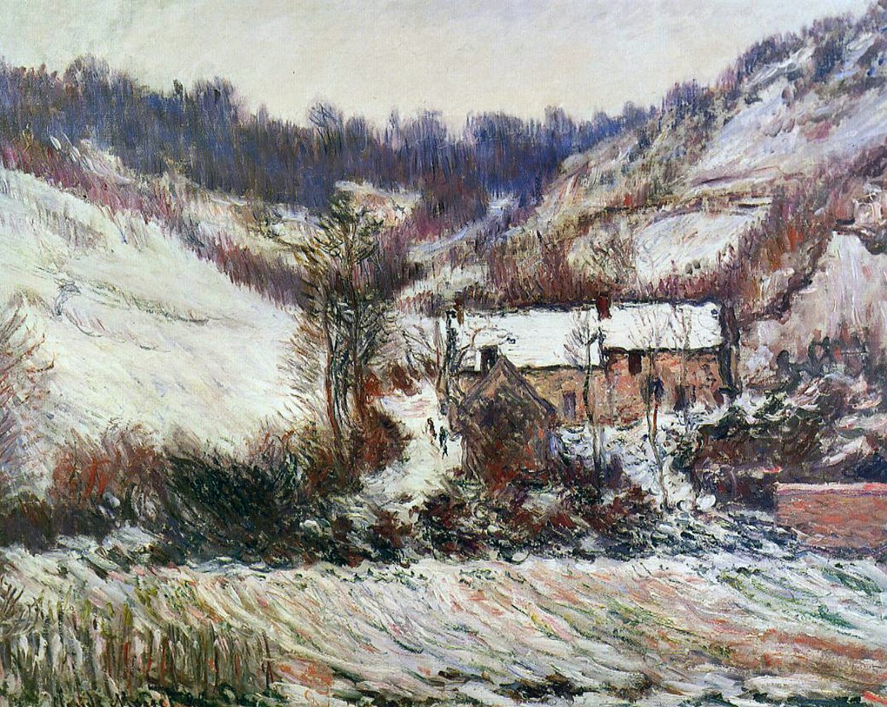 Sne nær Falaise, Normandiet, ca.1885-86 af Claude Monet