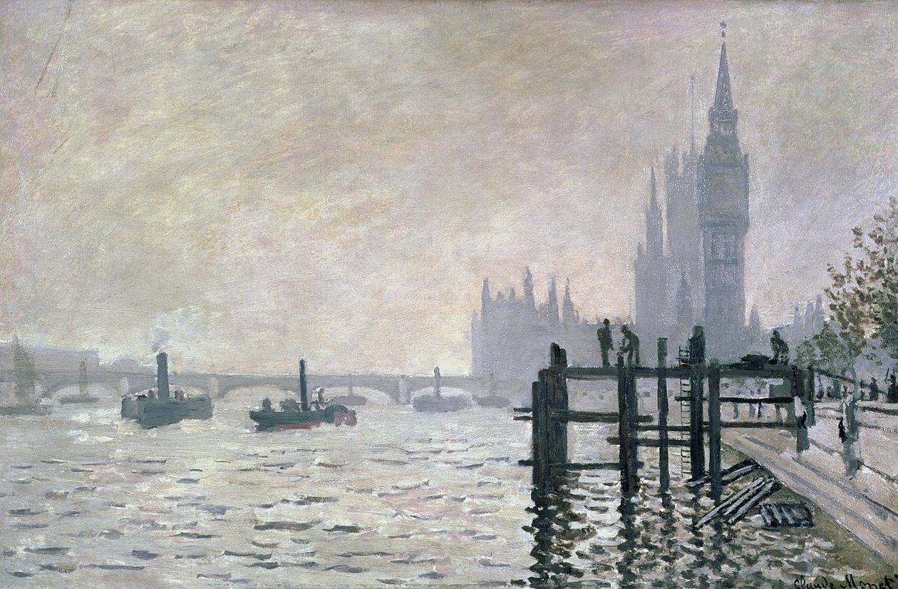Themsen under Westminster, 1871 af Claude Monet